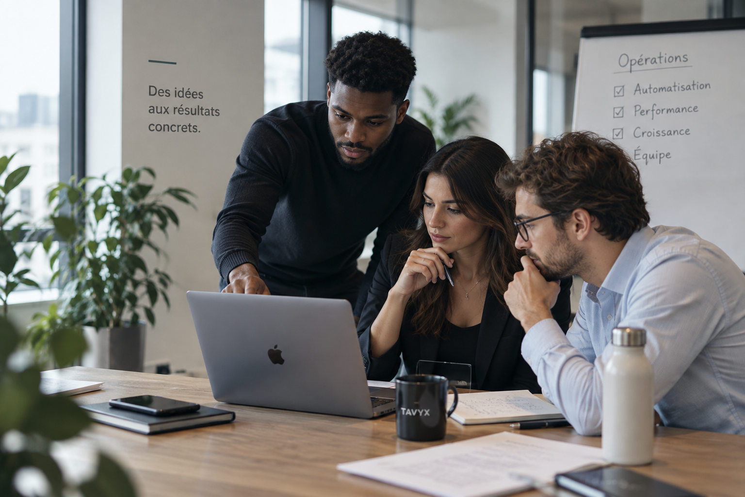 Professionnels collaborant autour d'un ordinateur dans un environnement de travail